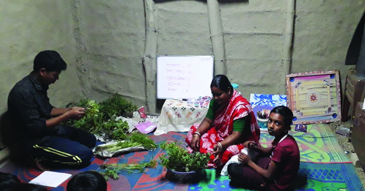 A family working on their vegetable garden