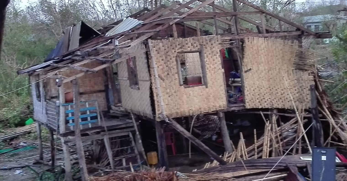 A Myanmar damaged house after a cyclone storm.