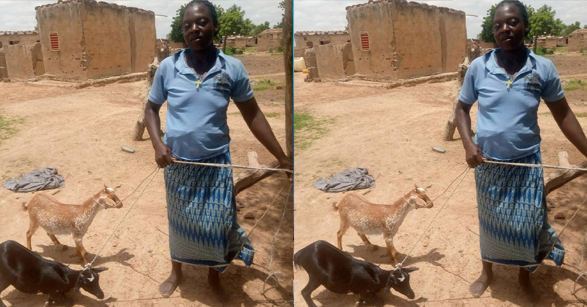 A Koubah Bingo villager with the goats she used for income generation.