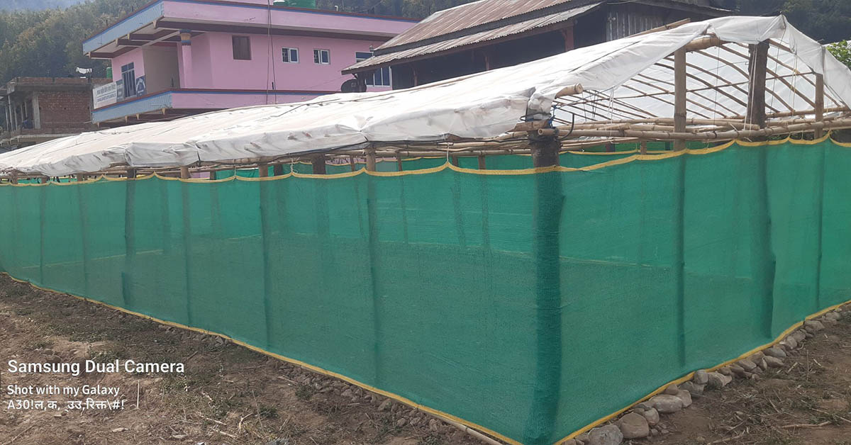 A picture of the gardening plastic tunnel at Chainpur Village.
